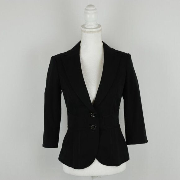 White House Black Market Women's Size 0 Black Single Breasted 3/4 Sleeve Blazer - Picture 1 of 9